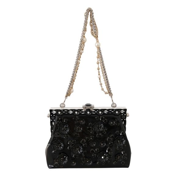 Dolce & Gabbana Handbags - Dolce & Gabbana Black Floral Crystal Rubber VANDA Shoulder Bag